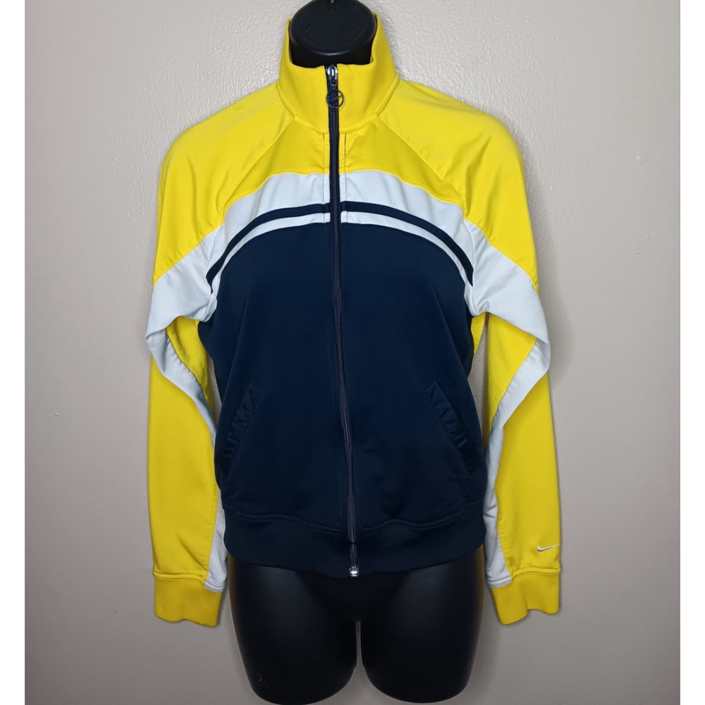 Vintage Y2K Nike Girl's Medium 8-10 Track Jacket Yellow & Navy Blue
